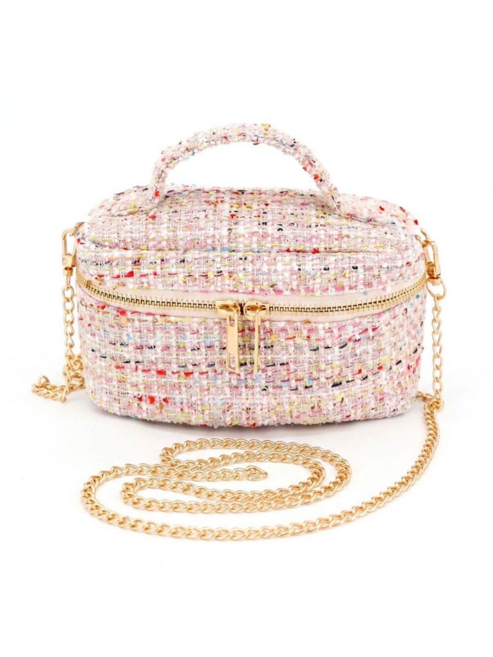 Tigerstars Pink Tweed Fabric Vanity Top Handle Crossbody Handbag